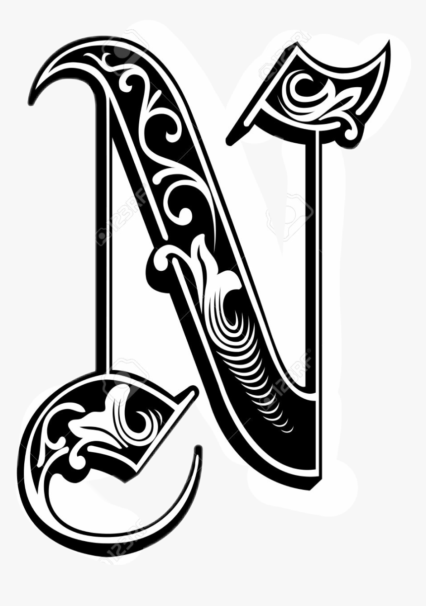 #tattoo #alphabet #n #blackandwhite - Gothic Letter N Png, Transparent Png, Free Download