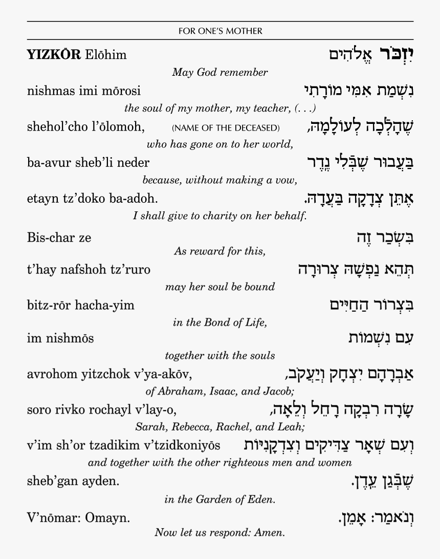 Yizkor Prayer English, HD Png Download, Free Download