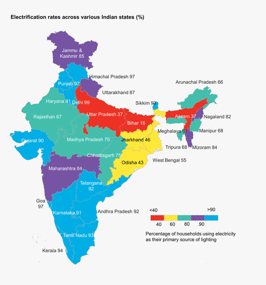 Map Of Electrification Rates Across Various Indian - Bikaner In India Map, HD Png Download, Free Download