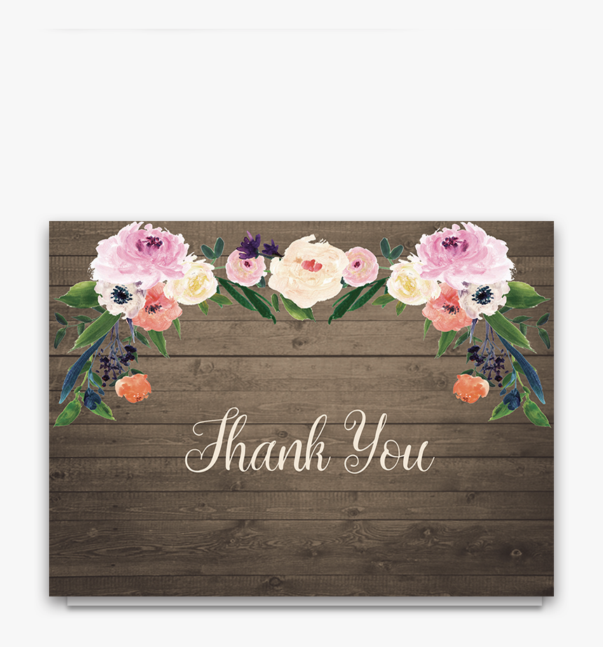 Watercolor Flowers Rustic Wedding Thank You Cards - Rustic Wood Flowers Cards, HD Png Download, Free Download