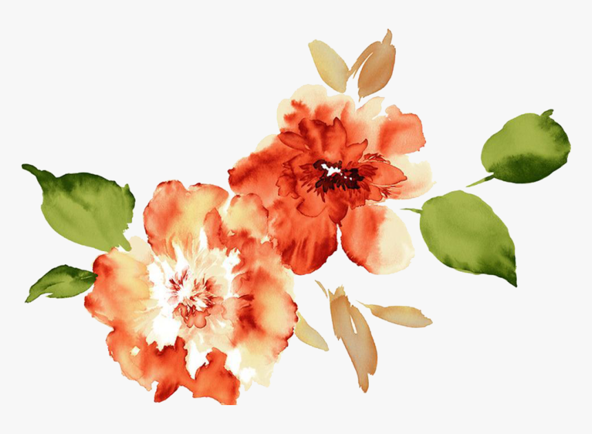 Clip Transparent Download Watercolour Flowers Paper - Transparent Background Orange Watercolor Flowers Png, Png Download, Free Download