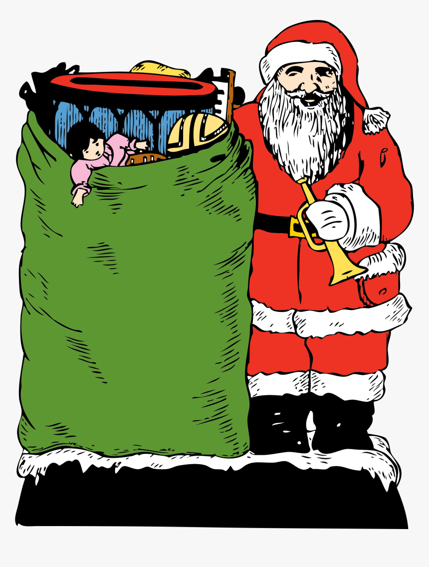 Christmas Vintage Santa With Toy Bag Card Clipart Santa - Santa Claus, HD Png Download, Free Download