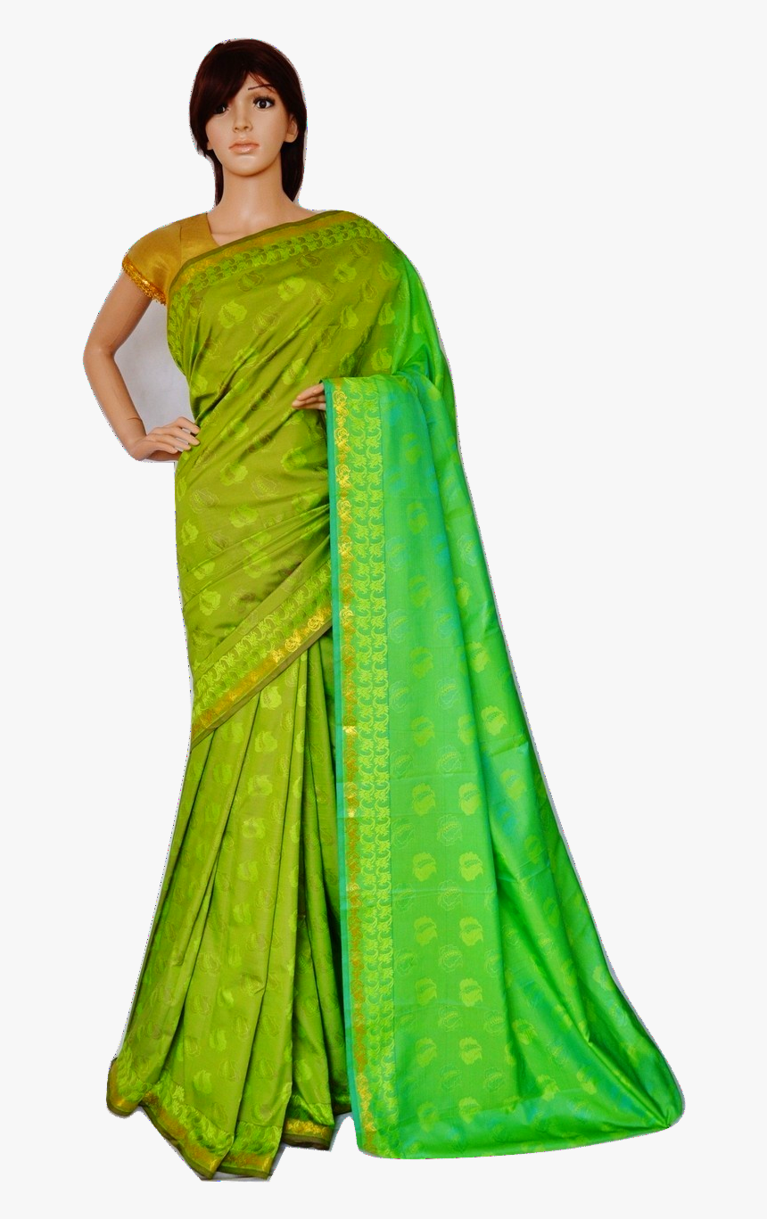 Green & Gold Colour Kanchipuram Silk Saree - Sari, HD Png Download, Free Download