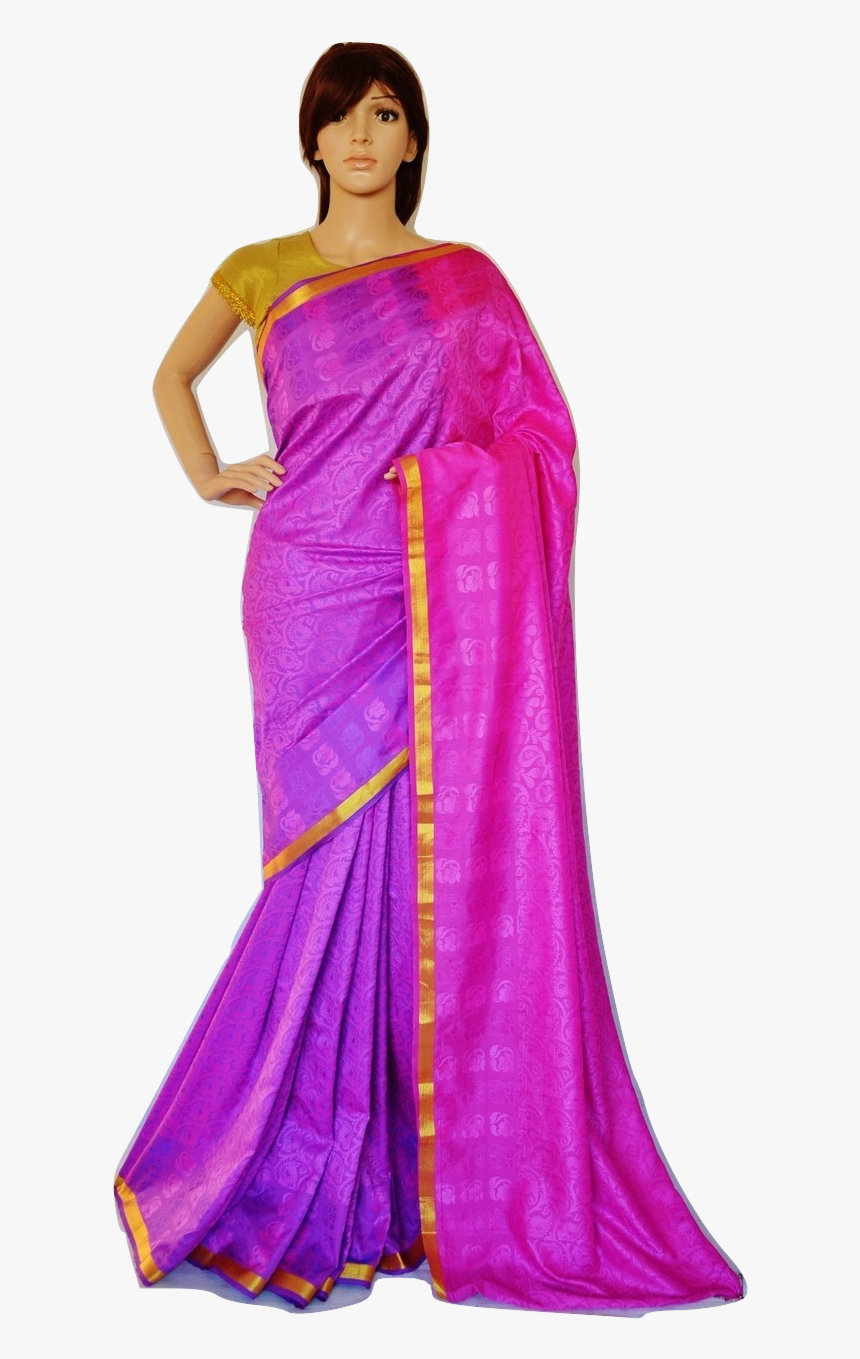 Pink,purple & Gold Colour Kanchipuram Silk Saree - Sari, HD Png Download, Free Download