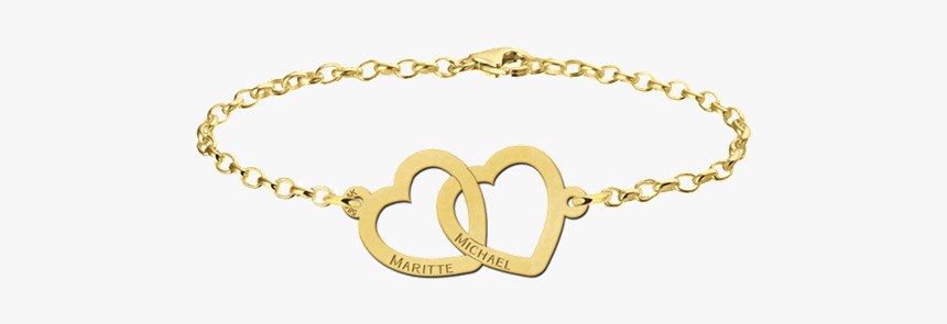 Gold Bracelet With Two Hearts - Personalised Name Bracelets, HD Png Download, Free Download