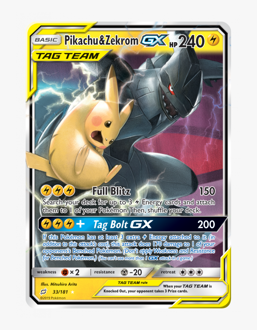 Pikachu & Zekrom-gx Tag Team Pokémon Card - Pokemon Tcg Team Up, HD Png Download, Free Download