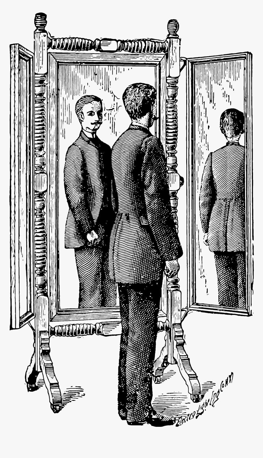 Mirror Clipart Person - Drawing Of Person Looking In Mirror, HD Png Download, Free Download