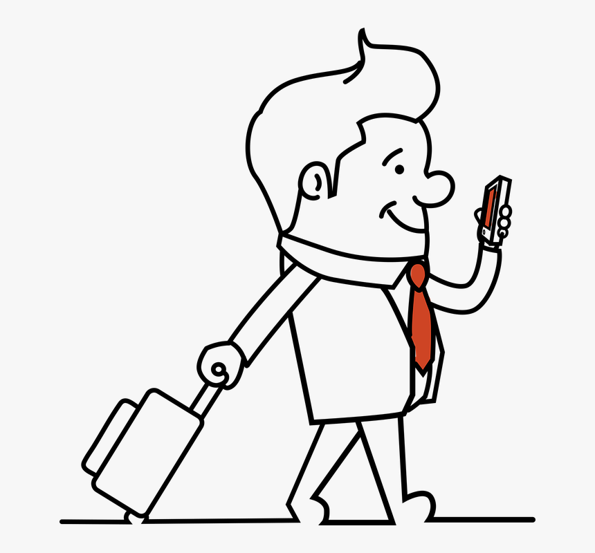 Man, Travel, Smartphone, Briefcase, Suitcase, Looking - Drawing Of Man With A Briefcase, HD Png Download, Free Download