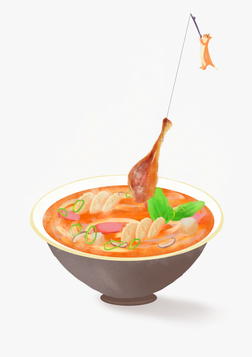 Cartoon Hand Drawn Food Face Png And Psd - Hot And Sour Soup Cartoon, Transparent Png, Free Download