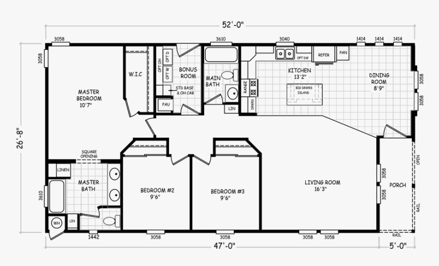 27 X 52 Double Wide Floor Plans, HD Png Download, Free Download