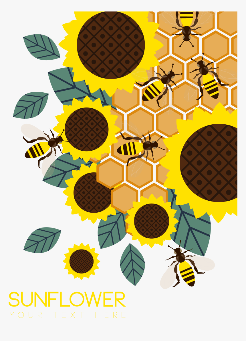 Svg Freeuse Download Honey Common Sunflower Bees Gather - Sunflower And Honey Background, HD Png Download, Free Download