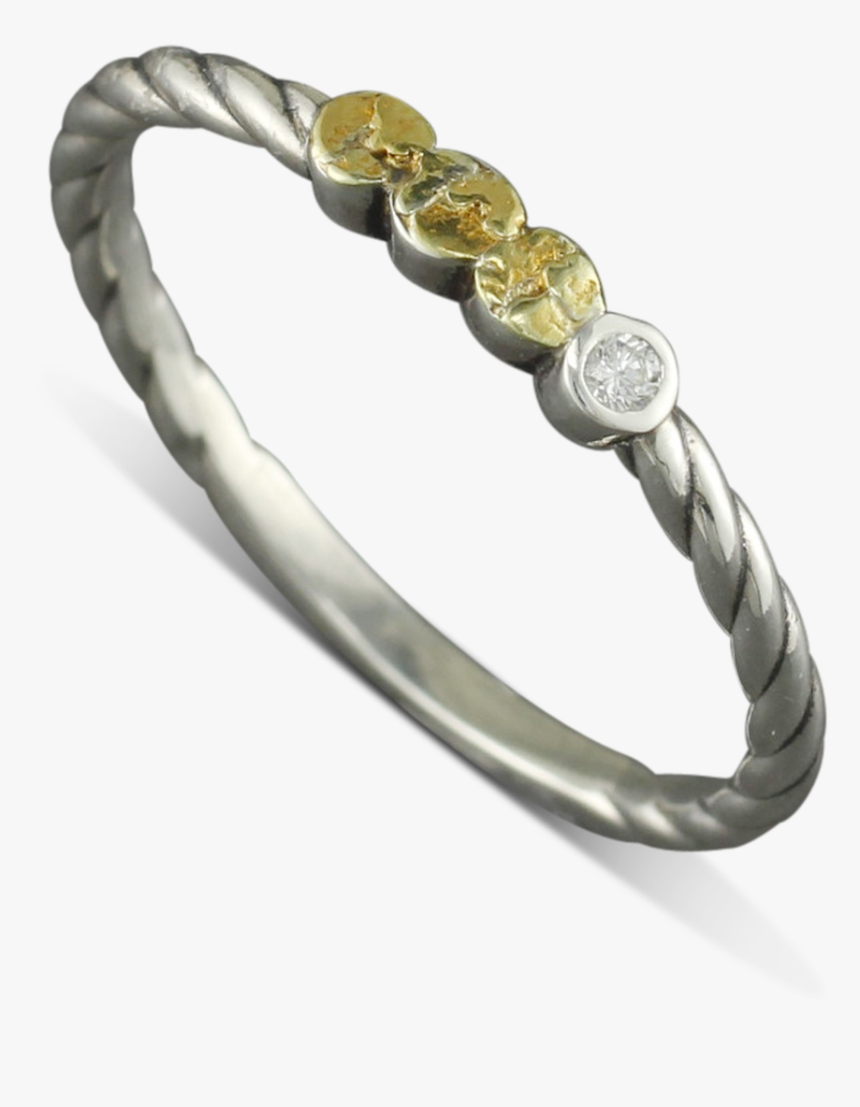 925 Sterling Silver Diamond Ring With Gold Nugget Dots - Bangle, HD Png Download, Free Download