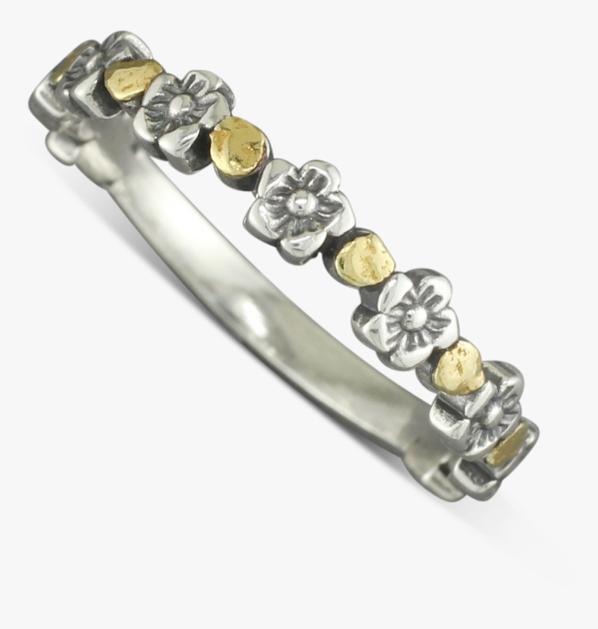 925 Sterling Silver Flower Ring With Gold Nugget Dots - Diamond, HD Png Download, Free Download