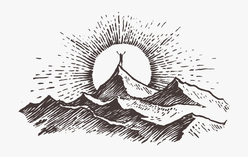 Clipart Black And White Camp Drawing Deep - Sun Rise In Mountains Drawing, HD Png Download, Free Download