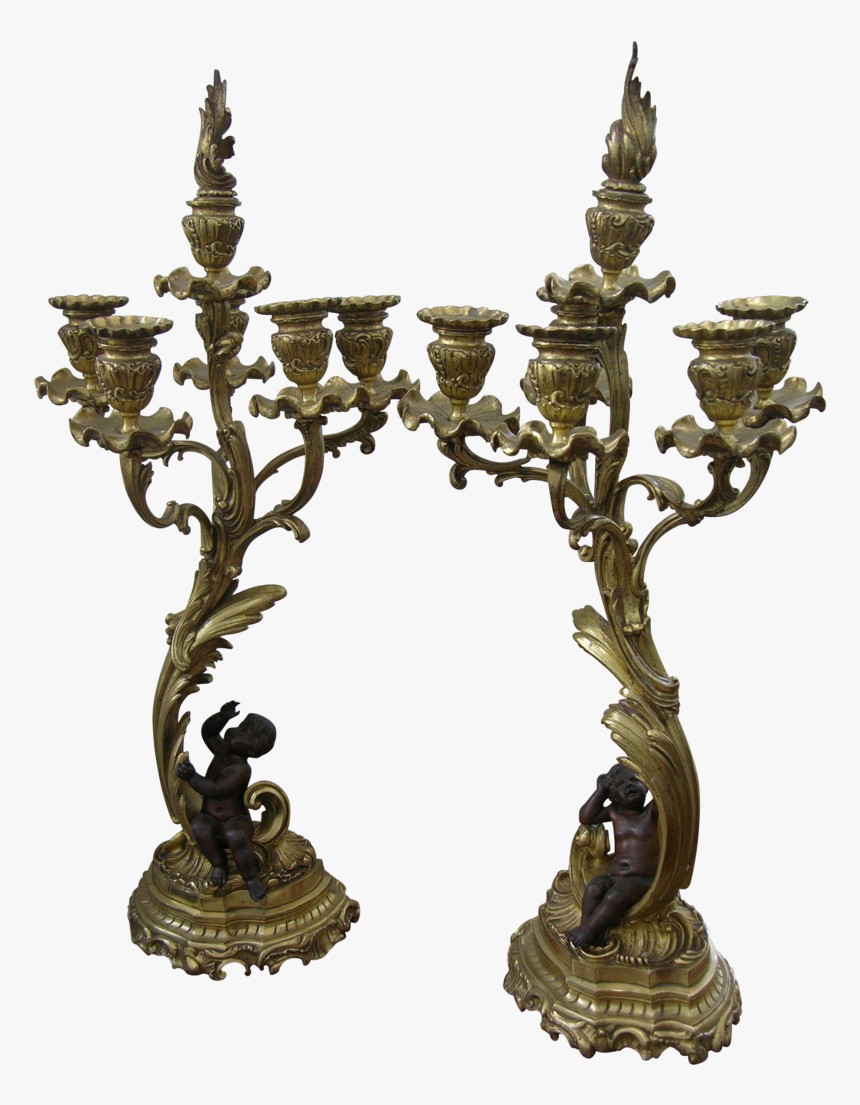 1870s Antique French Pair Of Napoleon Iii Bronze And - Bronze Antique Candelabra, HD Png Download, Free Download