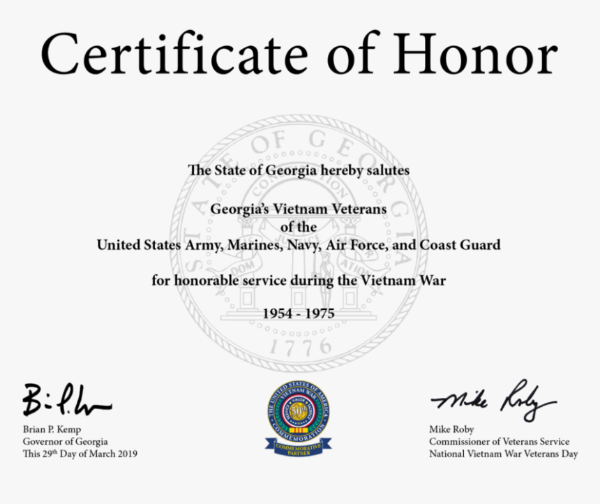 V50certificatekemp Example - Vietnam War, HD Png Download, Free Download