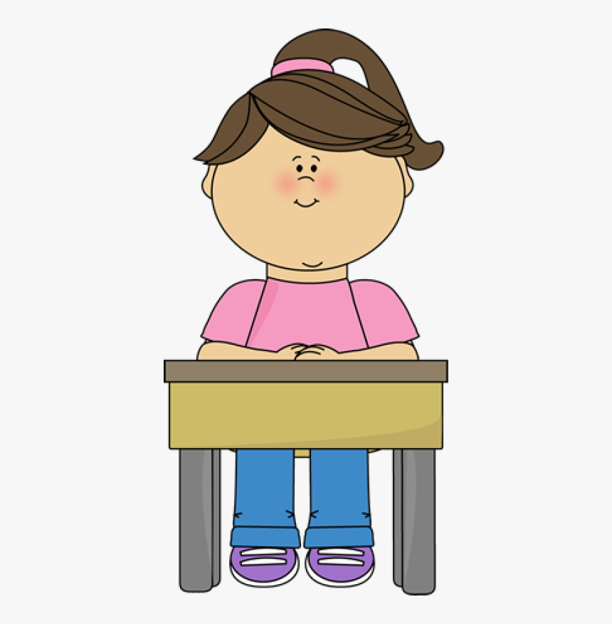 Student Sitting At Desk - Girl Raising Hand Clipart, HD Png Download, Free Download