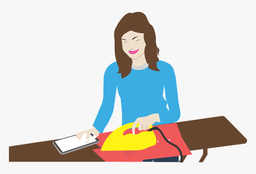 Ironing, Using Mobile While Ironing, Maid - Ironing Png, Transparent Png, Free Download