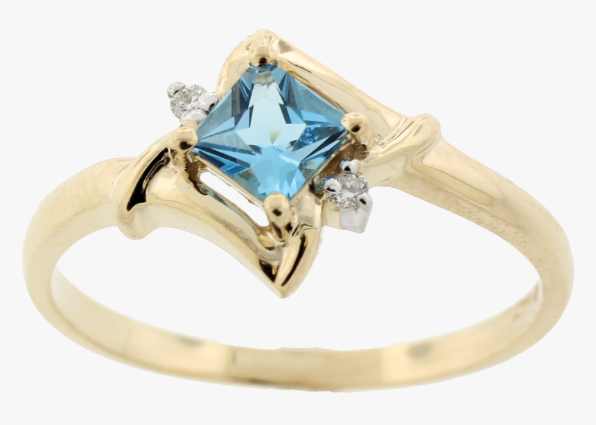 14k Yellow Gold Blue Topaz Ring With Diamonds - 14k Yellow Gold Diamond Blue Topaz Ring, HD Png Download, Free Download