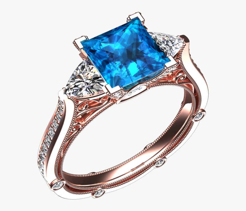 Natural Princess Cut Blue Topaz And Diamond Three Stone - Princess Cut, HD Png Download, Free Download