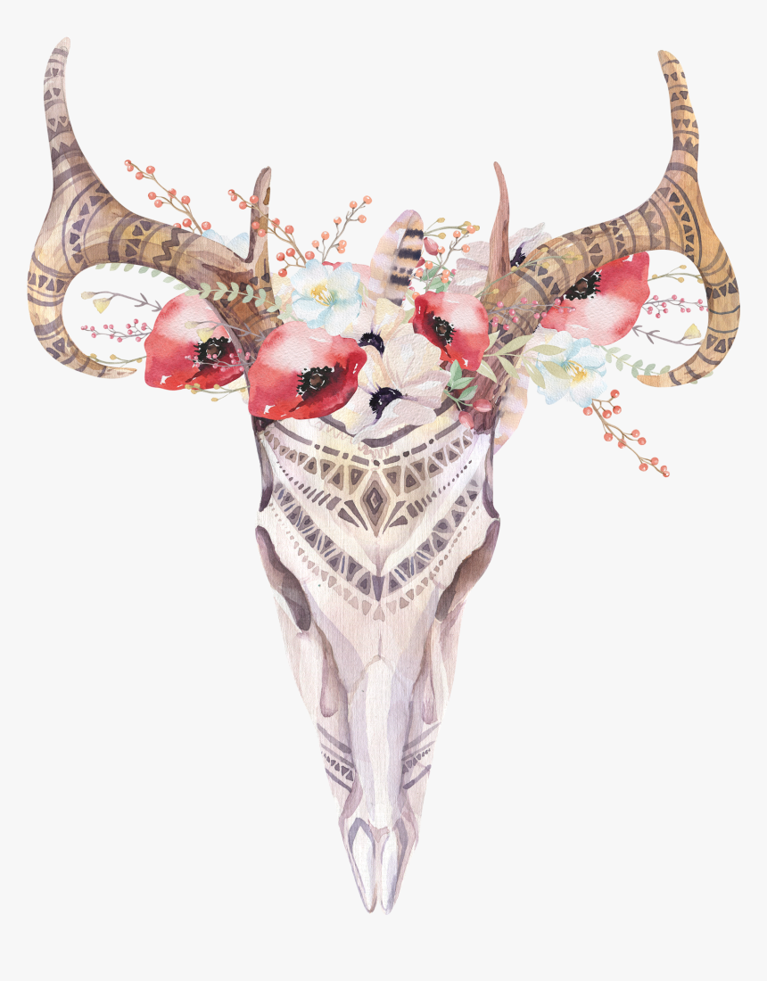 Deer Antler Bohemianism Skull Boho Chic - Bohemian Deer Skull Print, HD Png Download, Free Download