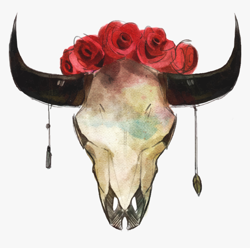 Skeleton Skull Horns Boho Hipster Flowers Roses Ftestic - Png Transparent Boho Flowers, Png Download, Free Download