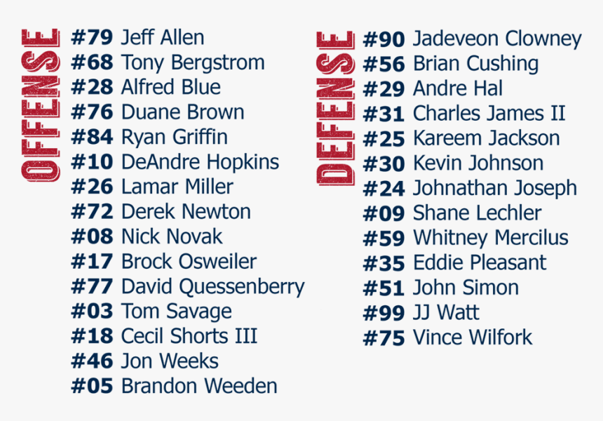 Cc 2016 Roster - Jj Watt Charity Classic 2019 Roster, HD Png Download, Free Download