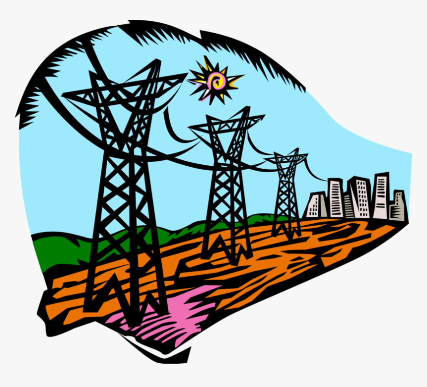 Vector Illustration Of Transmission Towers Carry Electrical - Hidrelétricas Png, Transparent Png, Free Download