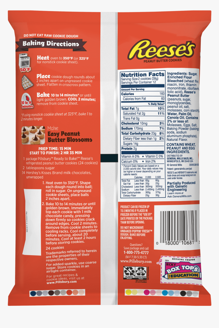Reese"s Peanut Butter Cookies Nutrition - Pillsbury Cookie Dough Directions, HD Png Download, Free Download