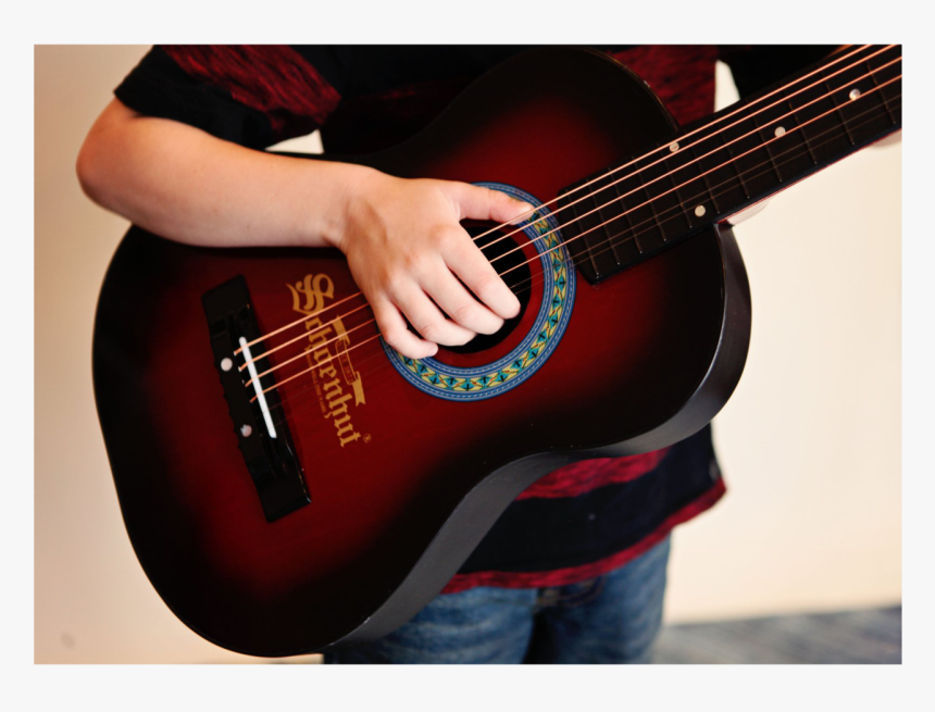 Boy Playing Schoenhut Acoustic Guitar Red/black - Acoustic Guitar, HD Png Download, Free Download