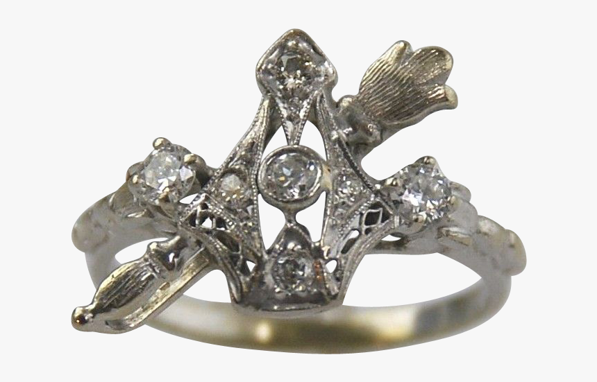 Diamond Filigree Ring14kt White Gold-crown & Scepter - Engagement Ring, HD Png Download, Free Download