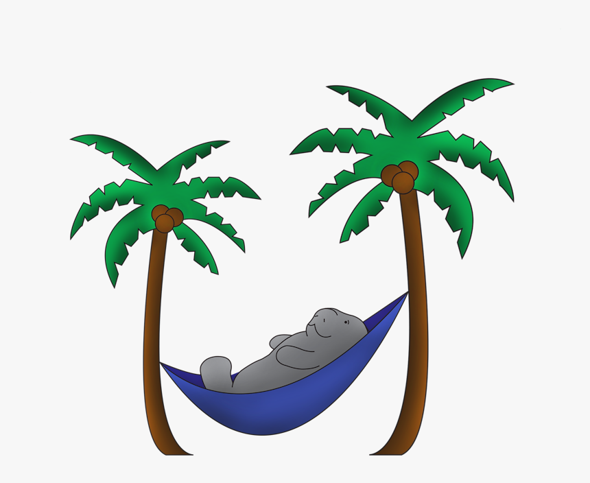 Manatee In A Hammock With 2 Palm Trees Made In Illustrator - Manatee In A Hammock, HD Png Download, Free Download