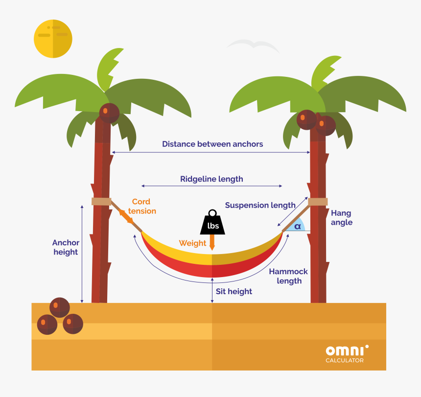 Hammock Image With All The Variables - Hammock Distance Between Trees, HD Png Download, Free Download