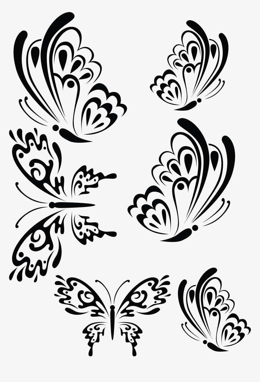 Swirly Butterfly Png Black And White - Butterfly Patterns For Stencils, Transparent Png, Free Download