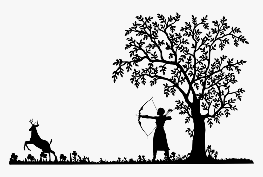 Woman, Hunting, Deer, Tree, Arrow, Bow, Silhouette - Tree Silhouette With Swing, HD Png Download, Free Download