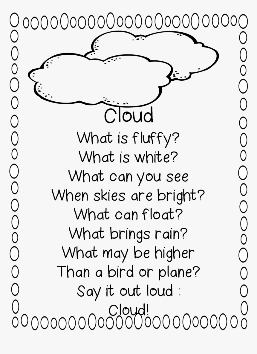 Poem For First Grade Clipart Poetry Rhyme Poems About - Rhyming Poem About Clouds, HD Png Download, Free Download