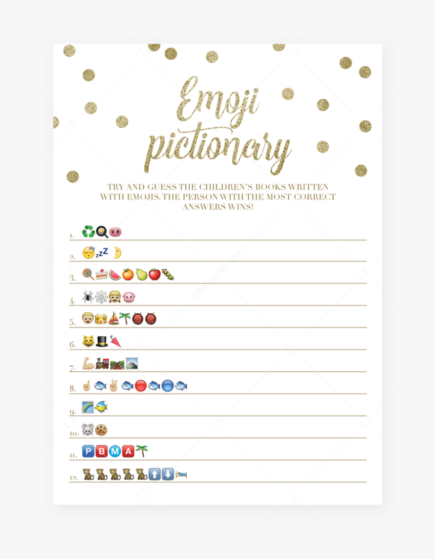 Emoji Pictionary Baby Shower Game Gold Confetti Printable - Baby Shower Emoji Game Free Printable, HD Png Download, Free Download