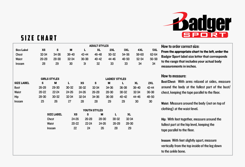 Badger Sport Youth Size Chart, HD Png Download, Free Download