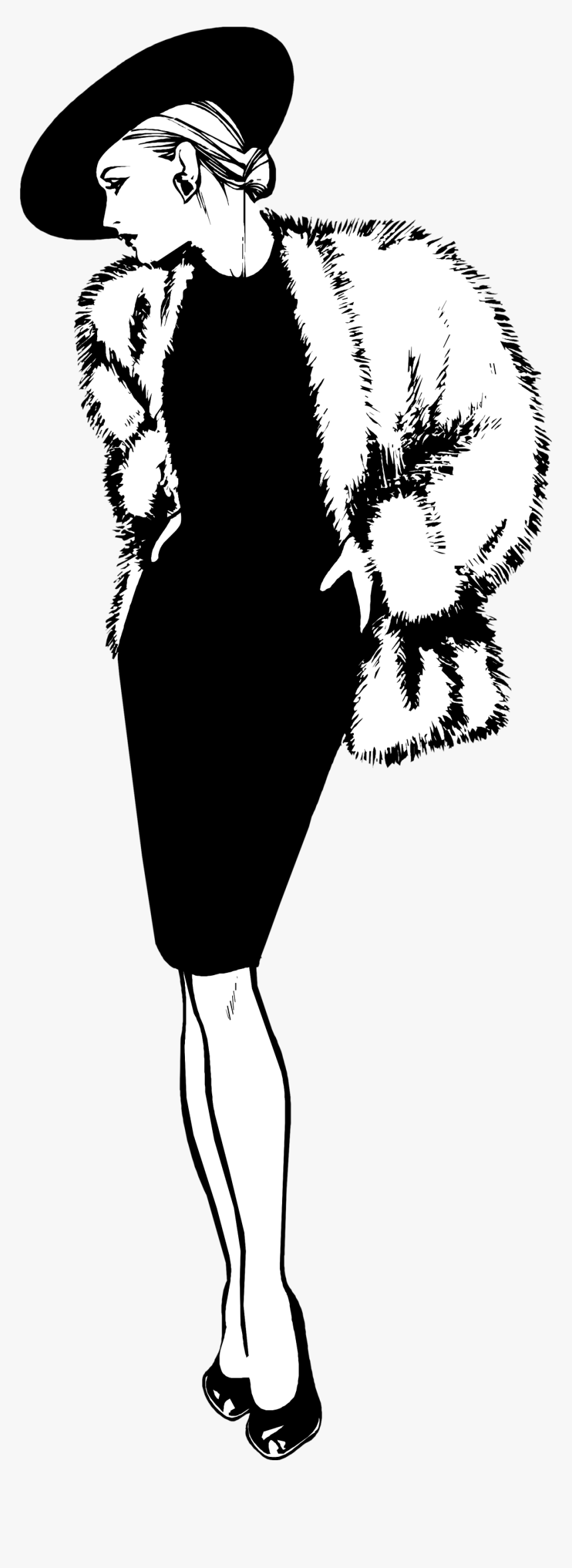 Coat Animal Fur Pencil - Woman In Fur Coat Clipart, HD Png Download, Free Download