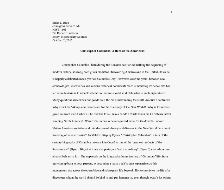 Christopher Columbus A Hero Essay, HD Png Download, Free Download