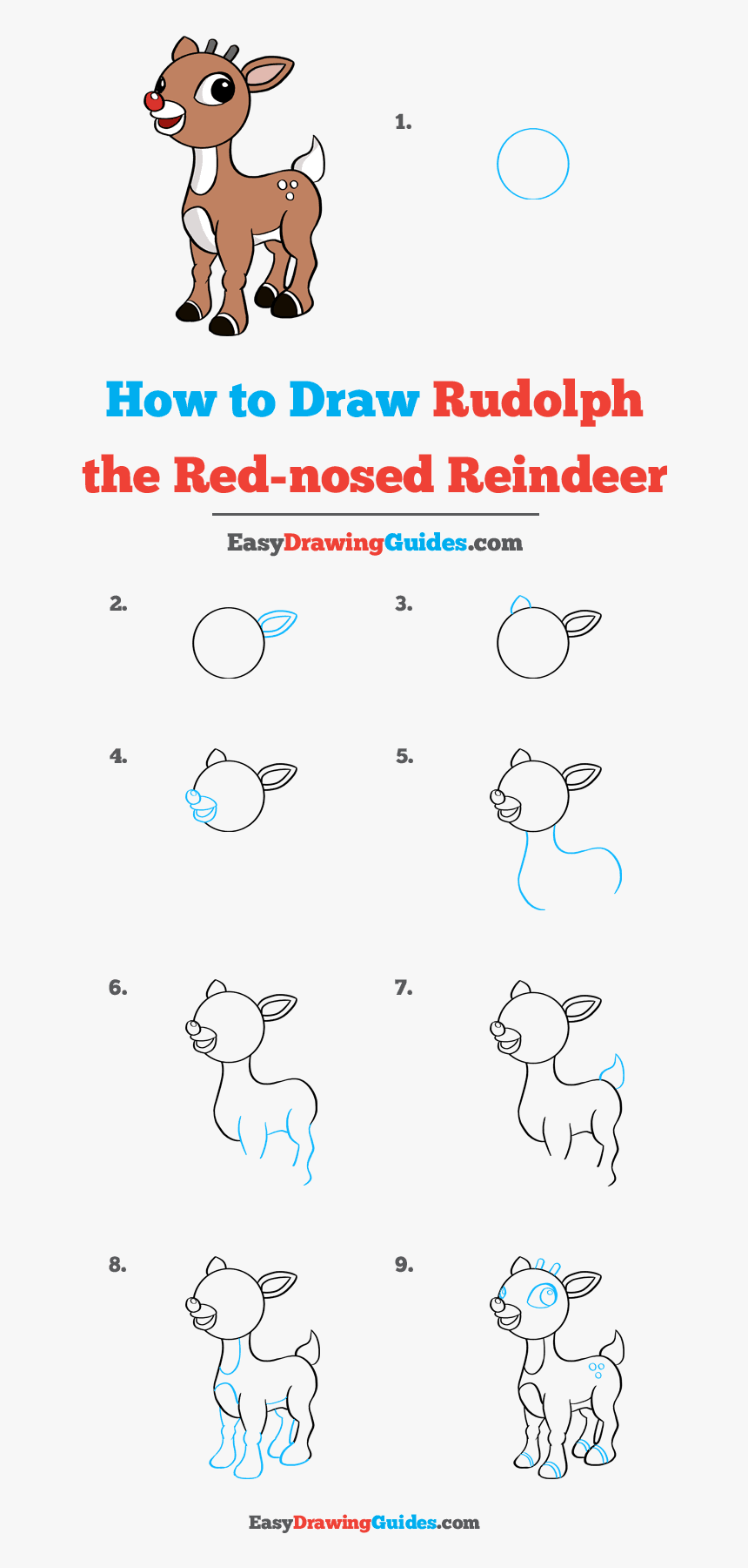 How To Draw Rudolph The Red-nosed Reindeer - Cartoon, HD Png Download, Free Download