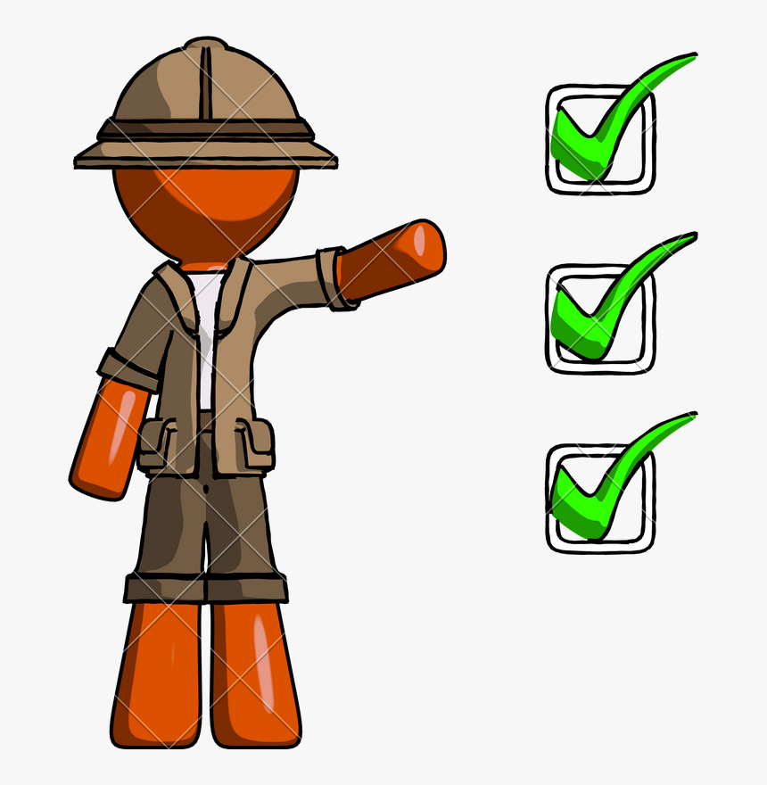 Orange Explorer Ranger Man Standing By List Of Checkmarks - Stock Photography, HD Png Download, Free Download