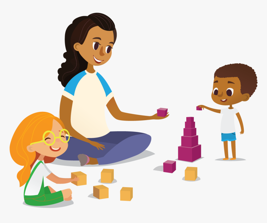 Teacher With Kids Stacking Cubes - Bambini Litigano E Fanno Pace Frasi, HD Png Download, Free Download