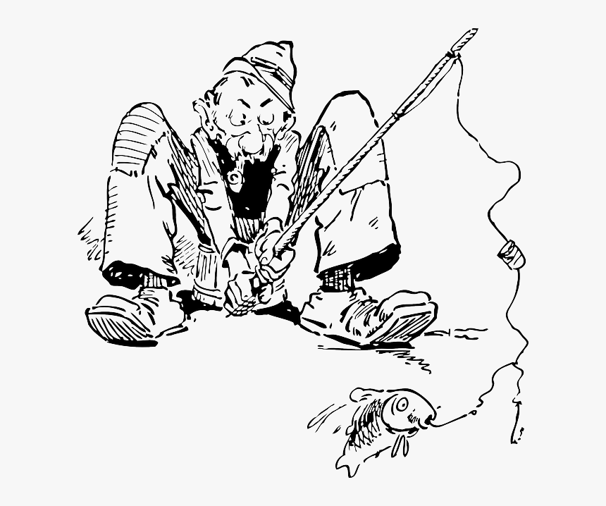 Fisherman, Fishing, Old Man, Fishing Line - Old Man Fishing Drawing, HD Png Download, Free Download