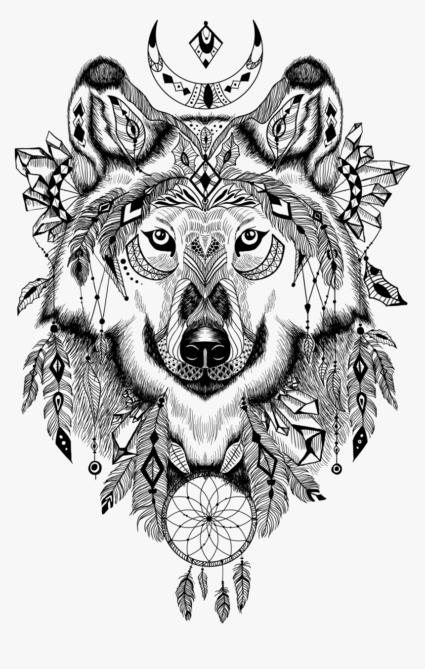 Tribal Wolf Png - Wolf Dream Catcher Tattoo, Transparent Png - kindpng