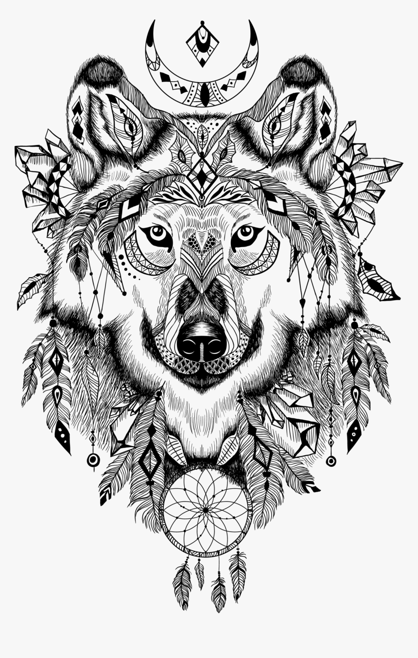 Tribal Wolf Png - Wolf Dream Catcher Tattoo, Transparent Png, Free Download