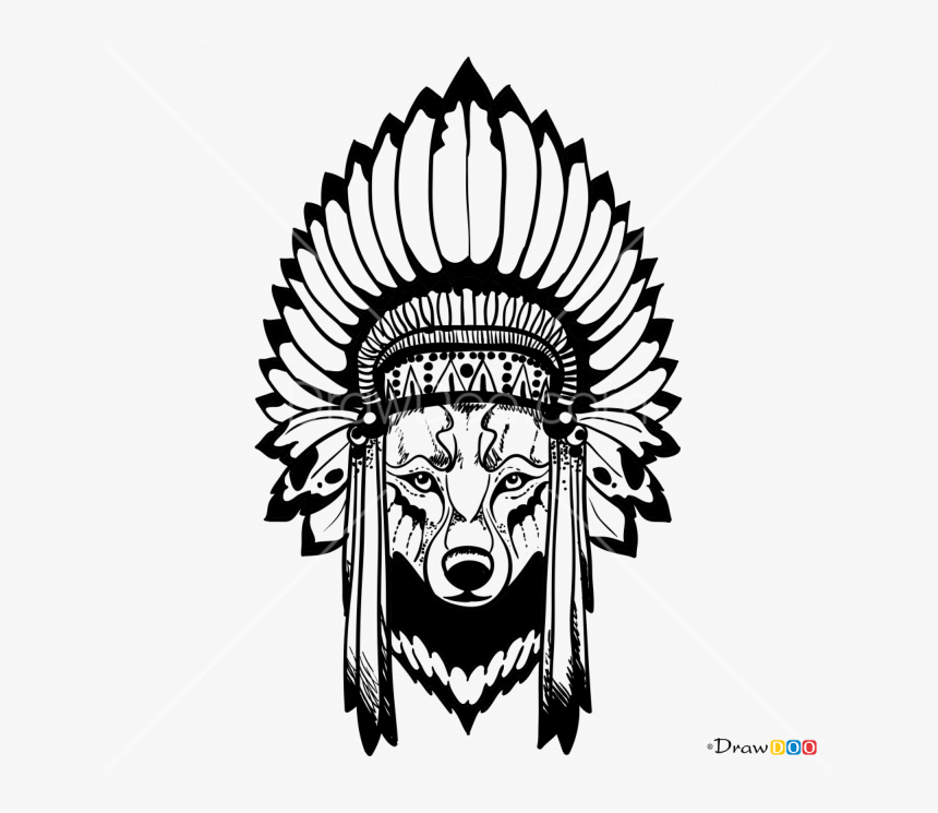 Wolf In Headdress Drawing Clipart , Png Download - Wolf In A Headdress, Transparent Png, Free Download