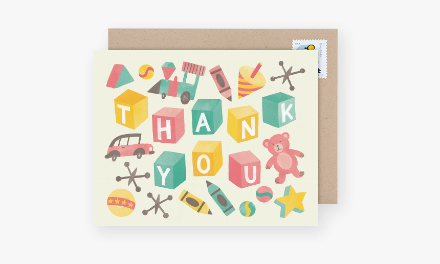Vintage Toys Illustration On A Baby Shower Thank You - Greeting Card, HD Png Download, Free Download