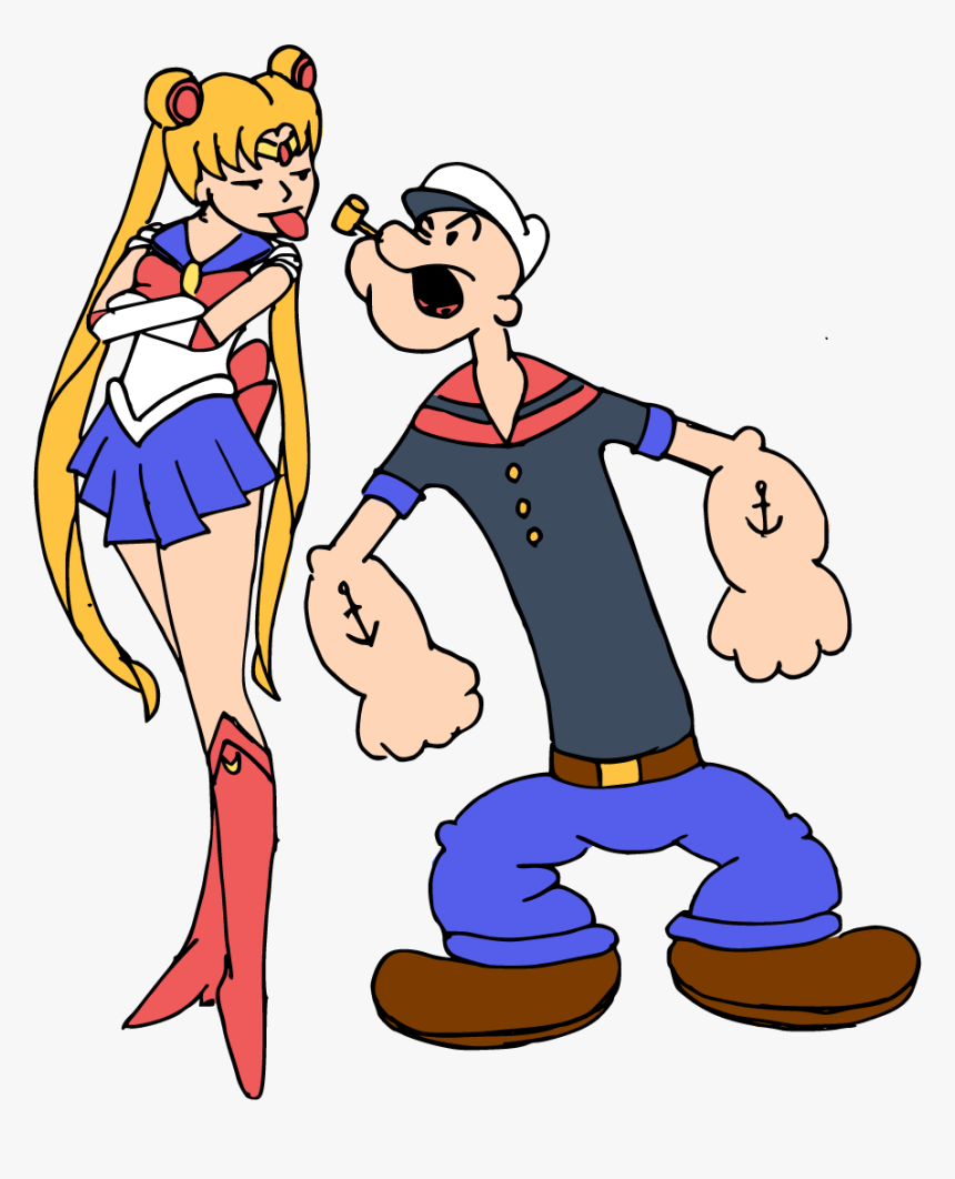 Sailor Moon Vs Popeye The Sailorman - Popeye The Sailor Man & Sailor Moon, HD Png Download, Free Download