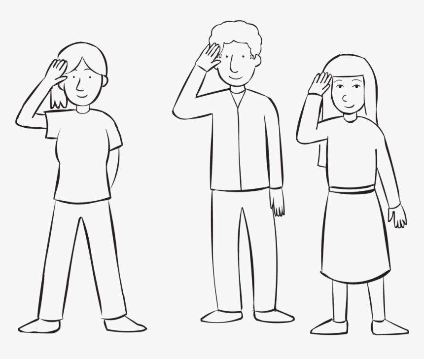 Three People Using Right Hand To Salute, As Part Of - Line Art, HD Png Download, Free Download